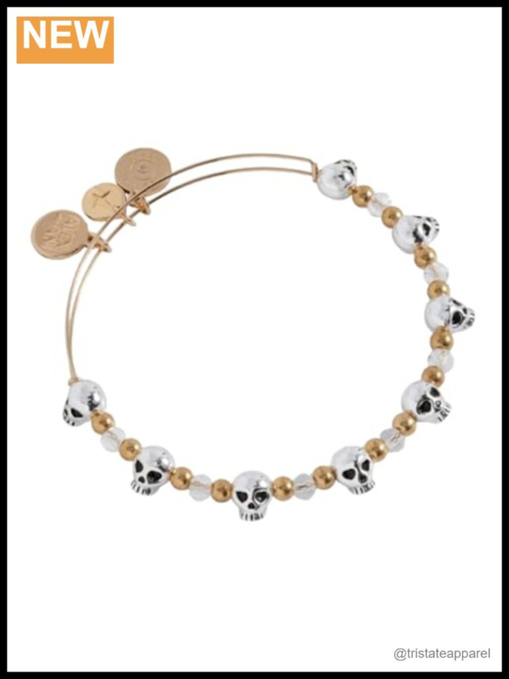 Skull Beaded Bangle Two Tone Nickel Free Strand Bracelet